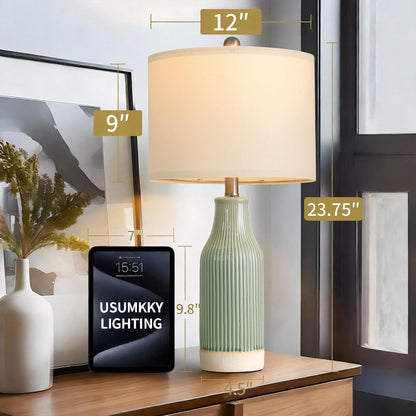 23.75" Modern Green Ceramic Table Lamp Set of 2 for Living Room, Farmhouse Bedside Nightstand Lamp for Bedroom Home Office Dorm5