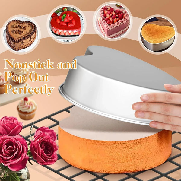 8 Inch Heart Shaped Cake Pans,2 Pack Non-Stick Aluminum Heart Pan | Baking Tins with 50 Pcs Parchment Paper,Food-Grade Cake Molds,Ideal for Valentine’S Day Birthday Wedding3