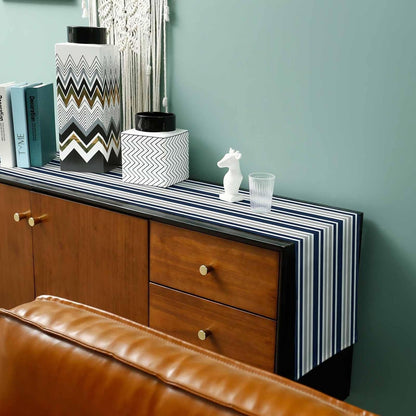 Stripe Table Runner-Navy Blue Gray White Cotton Linen-Long 72 Inche Dresser Scarves,Farmhouse Tablerunner for Kitchen Coffee/Dining/Sofa Table Bedroom Home Living Room,Scarf Decor for Holiday Dinner3