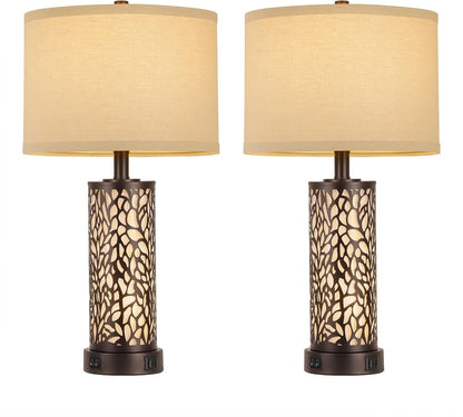 25" Farmhouse Table Lamps Set of 2 with USB A+C Ports and Night Light8