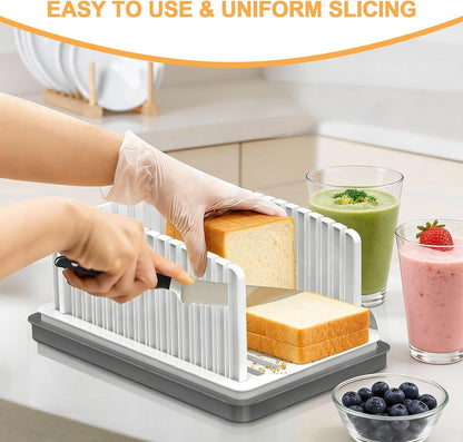 New Upgrade Bread Slicer for Homemade Bread with Adjustable Width | Bread Slicing Guide Foldable and Compact Cutting Guide with Crumb Tray Suitability for Homemade Bread Bagel Cakes3