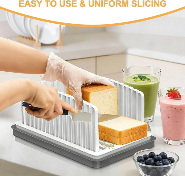 New Upgrade Bread Slicer for Homemade Bread with Adjustable Width | Bread Slicing Guide Foldable and Compact Cutting Guide with Crumb Tray Suitability for Homemade Bread Bagel Cakes3