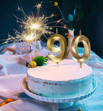 90Th Birthday Candles,Gold Number 90 Cake Topper for Birthday Decorations Party Decoration6