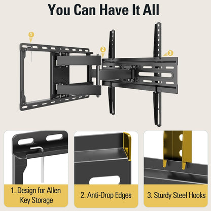 Full Motion TV Wall Mount for 32-70 Inch Tvs up to 99Lbs | Mount Bracket with Swivel and Tilt, TV Bracket with Articulating Dual Arms, Fits 16” Studs, Max VESA 400X400 Mm, MD23809