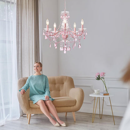 Modern Crystal Pink Chandelier, Not Acrylic Crystal,Pink Crystals Hanging Pendant Light for Girls Room,Ceiling Medallions, Farmhouse Glass Chandelier for Wedding, Kitchen, Dining,Foyer,Island8