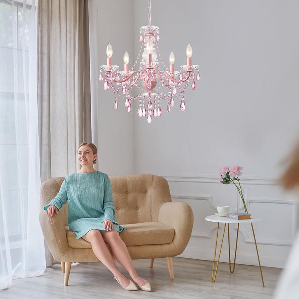 Modern Crystal Pink Chandelier, Not Acrylic Crystal,Pink Crystals Hanging Pendant Light for Girls Room,Ceiling Medallions, Farmhouse Glass Chandelier for Wedding, Kitchen, Dining,Foyer,Island8