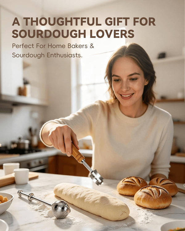 Bread Lame and Flour Duster Set, 304 Stainless Steel Bread Scoring Knife | 5 Razor Blades & Leather Cover, Professional Sourdough Baking Supplies2