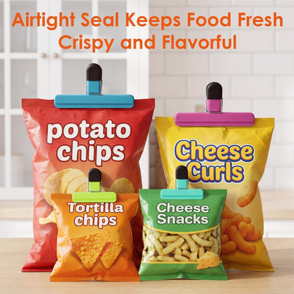Chip Clips, 8 Pack Food Clips, Upgrade Wide Open Bag Clips for Food Storage with Air Tight Seal Grip (4 X L, 4 X S)5