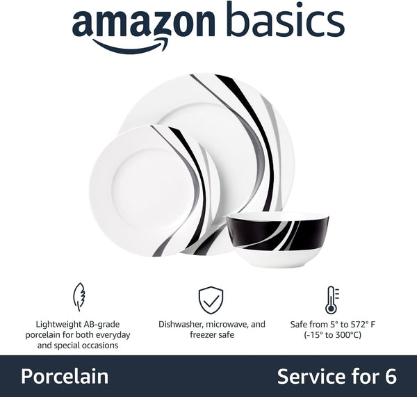 18-Piece Complete Kitchen Dinnerware Set, Microwave and Dishwasher Safe, Plates, Dishes, Bowls, Swirl, Heat Resistant, Service for 6, Everyday Use2