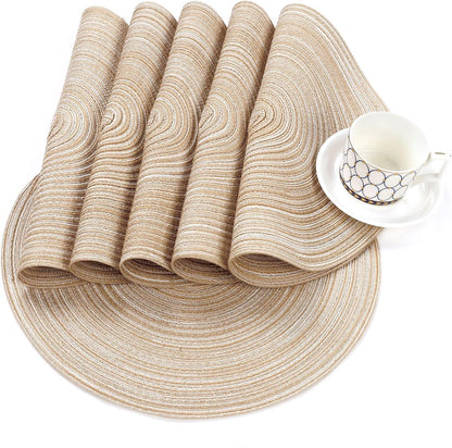 round Braided Placemats Set of 4 Washable Place Mats for Dining Tables 15 Inch Non Slip Kitchen Table Mats (Beige, 4)9
