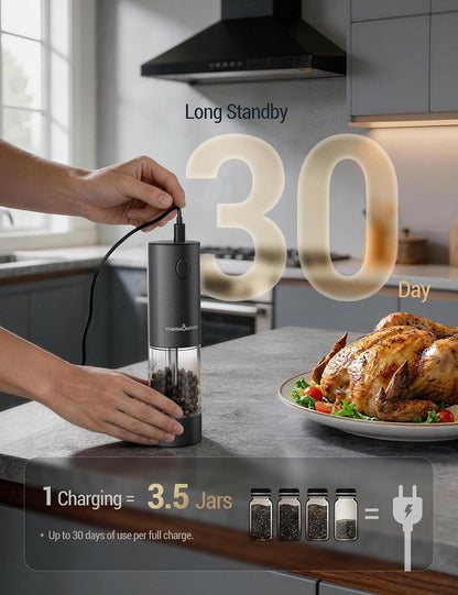 Electric Salt and Pepper Grinder Set, 110Ml Larger Rechargeable Automatic Salt and Pepper Mill Grinder with 6 Adjustable Coarseness, Electric Salt and Pepper Shakers, LED, Gun Grey5