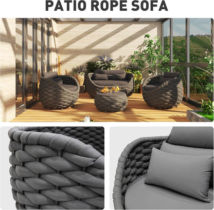 4Pcs Patio Conversation Set, Outdoor Sofa with Loveseat & Table6