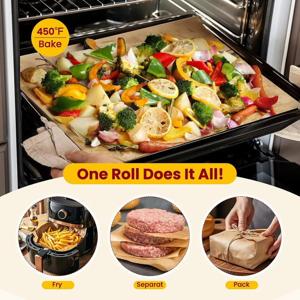 Unbleached 15In X 210Ft Parchment Paper Roll for Baking- 262 Sq.Ft with Built-In Metal Cutter, Non-Stick & 450°F Safe for Baking,Cooking, Air Fryer, Grilling, Meal Prep5