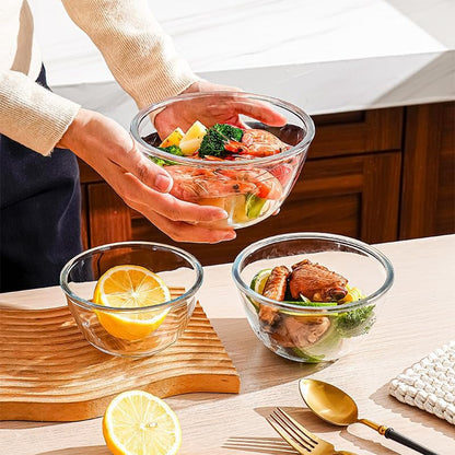 Glass Bowl Set of 3, Deep Sided Salad & Mixing Bowls,Stackable8
