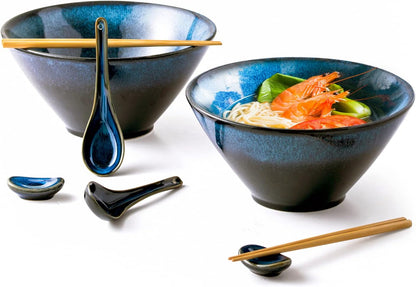 Large Ramen Bowls Set of 2, 71 Oz Ceramic Noodle Bowls, Spoon & Chopsticks1