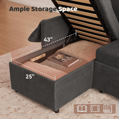 80'' Pull Out Sofa, 3 in 1 Sleeper Sofa Couch with USB & Storage Chaise, Comfy Sofa Bed with Pull Out Bed, Convertible Sleeper Sofas for Living Room, Small Spaces, Dark Gray7
