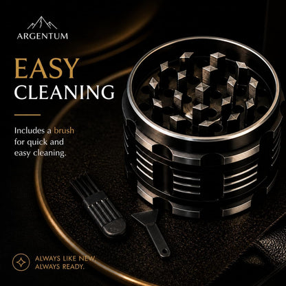 ARGENTUM 2.5 Inch Manual Herb & Spice Grinder Mill - 4 Piece Small Aluminum Kitchen Grinder for Salt, Pepper, Seasonings with Magnetic Lid, Steel Sieve, Cleaning Brush - Compact Food Prep Tool4