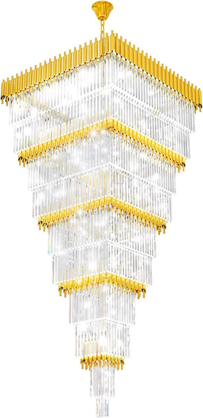 W40 X H120 Large Gold Chandeliers for High Ceiling, 39-Light Square Tiered K9 Crystal Raindrop Chandelier, Adjustable Height Luxury Pendant Light for Staircase, Villa Foyer, Entryway7