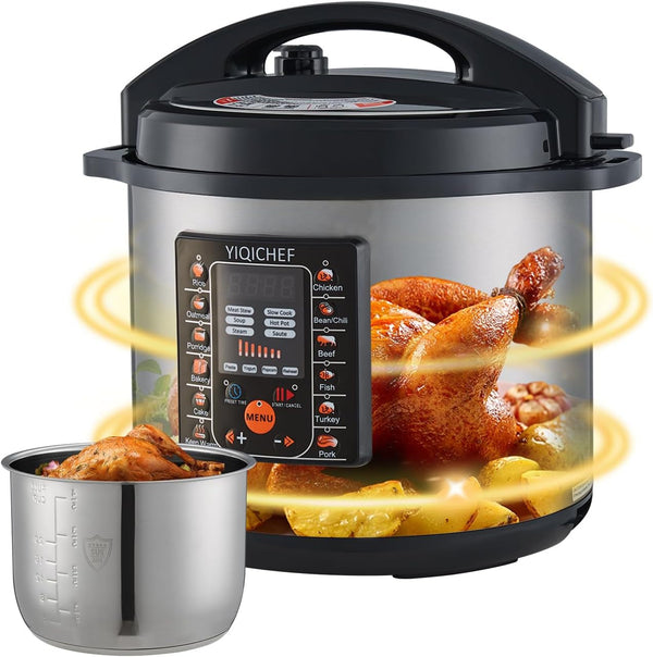 12L/12.8Qt Commercial Electric Pressure Cooker, Digital Control, 304 Stainless Steel Inner Pot, Serve for 15-25 People, 1600W/120V with US PLUG, Suitable to Small Restaurant, Canteen, Hotel1