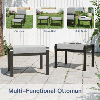 Aluminum Patio Furniture Set, Metal Outdoor Furniture with 2 Ottomans 5.1’’ High-Resilience Seat Cushions, 5 Piece Patio Set, Oversized Outdoor Sectional Patio Conversation Sets, Gray5