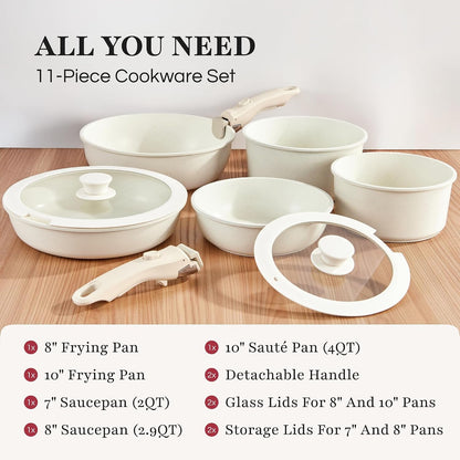 ® Pots and Pans Cookware Set [11 PIECES] - Non Toxic Ceramic Coated Cooking Ware - Induction, Gas & Oven Kitchenware - Non Stick Pot & Pan with Removable Handles & Stackable (Blush Pink)8