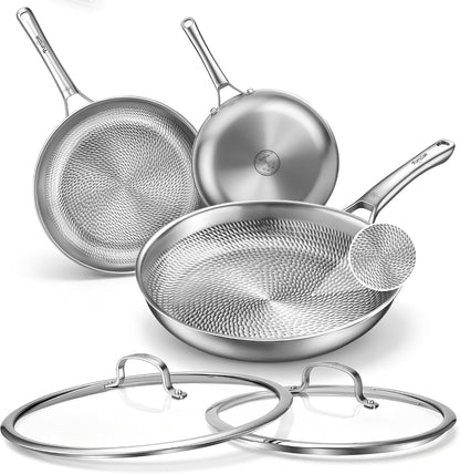 Titanium Pans for Cooking, 8+10+12-Inch Titanium Pan with Lid, Non-Stick Frying Pans, Pfas/Pfoa/Ptfe-Free, Dishwasher & Oven Safe, Compatible with Gas & Induction Cooktops1
