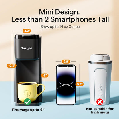 Mini Single Serve Hot and Iced Coffee Maker for K Cup and Ground | 6 To14 Oz Brew Sizes, with Recipe Book, for Home, Travel, RV, Office and Dorm, 120V, K310IC, 2.0 Version, Classic Black4