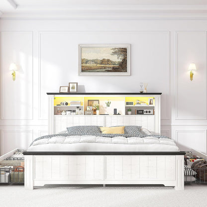 Full Size Bed Frame with Headboard and Storage,4 Drawers,White3