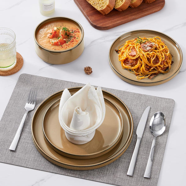 24 Piece Stoneware Dinnerware, Plates and Bowls Dishes Set for 84