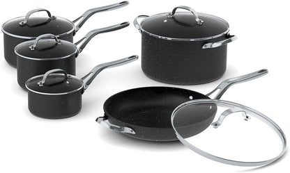 the Rock 10PC Non-Stick Cookware Set, Forged Aluminum, Black | Non-Stick Saucepans & Fry Pan. Rock.Tec Surface. Oven Safe. Even Heating. Everyday Cookware Set.1