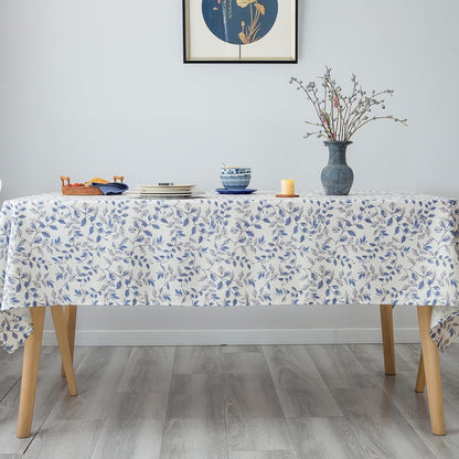 Rustic Tablecloth Classic Plant Leaf Printed Linen Fabric Table Cover Farmhouse Decoration 52X70 Inches Rectangle/Oblong Blue for Kitchen Dining7