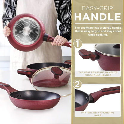 4 Piece Nonstick Cookware Set, Small Pots and Pans Set Non Stick with Glass Lid, Induction Cookware, Stay Cool Handle, PTFE/PFOA, Kitchen Cookware 4-Piece with Frying Pans Set & Saucepan6