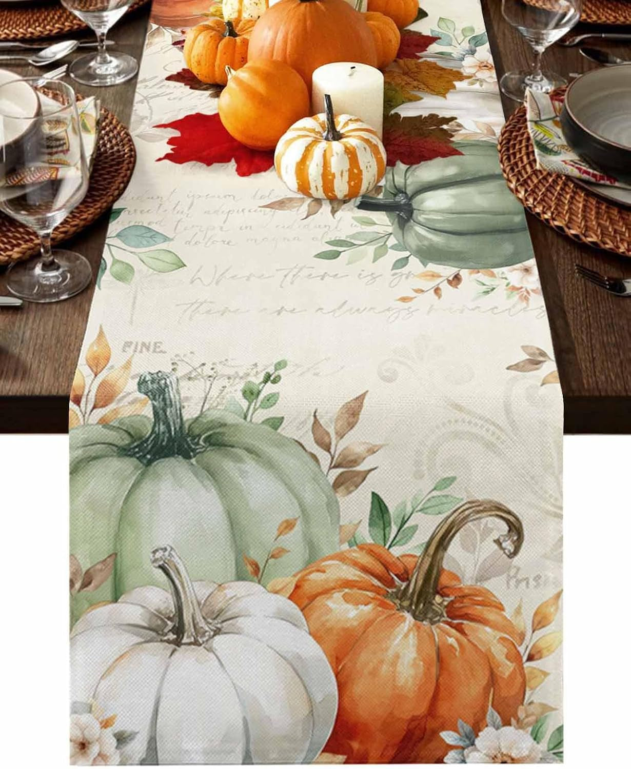 fall-table-runner-13x90-inches-long-thanksgiving-sage-green-pumpkin-runner-for-table-floral-autumn-eucalyptus-leaves-table-runners-cotton-linen-dresser-scarf-for-kitchen-coffee-dining-holiday-party