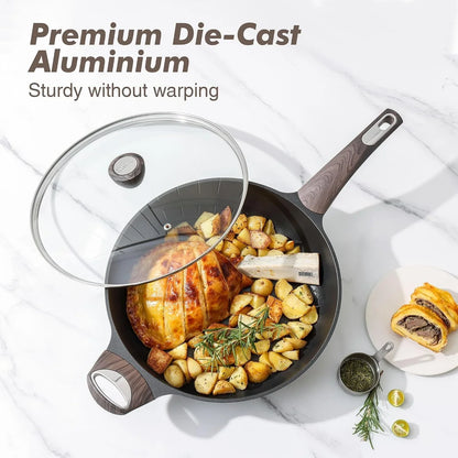 Nonstick Frying Pan Skillet with Lid, 13.3 Inch Large Deep Frying Pan, 6 Qt Non Stick Saute Pan with Cover, Induction Pan, Healthy Non Toxic Cooking Pan with Helper Handle, PFOA PFOS Free7