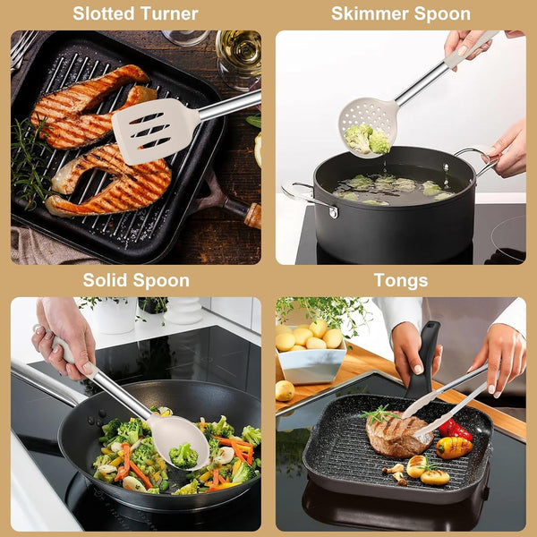 Silicone Cooking Utensils Set, 7-Piece Khaki Kitchen Utensils Set4