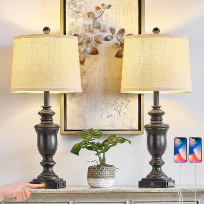 27.5" Set of 2 Farmhouse Table Lamps for Bedroom with AC Outlet1
