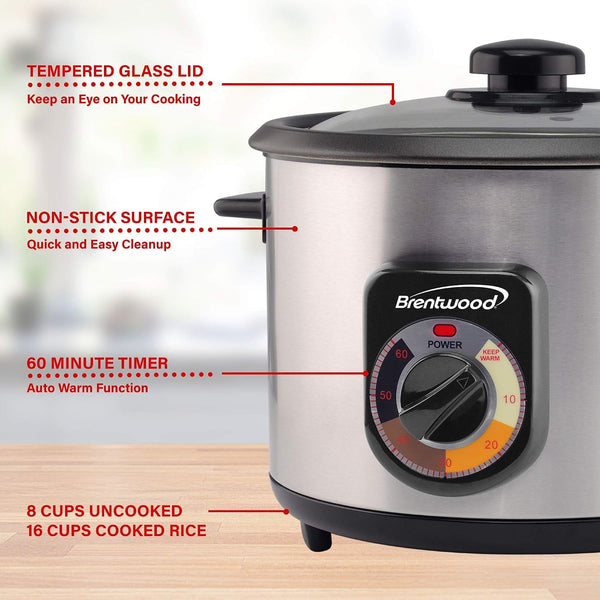 Crunchy Persian Rice Cooker, Stainless Steel (8-Cup Uncooked/16-Cup Cooke), Silver (TS-1216S) | 500W, 60-Min Timer to Auto-Warm, Tempered Glass Lid, Nonstick Pot, Measuring Cup and Paddle6