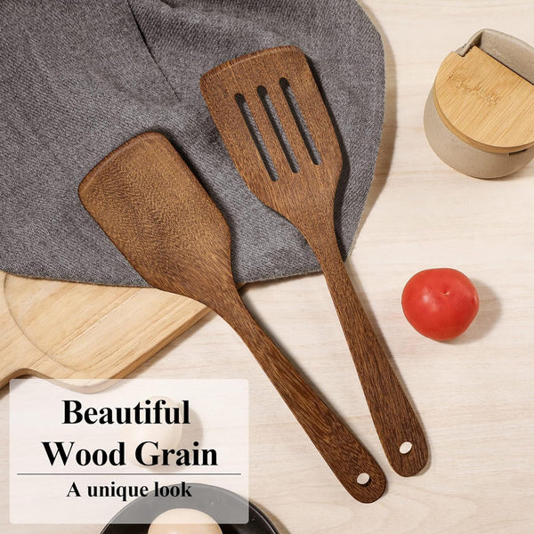 Wooden Spatula for Cooking 12 Inches Wood Spatula Slotted Turner Cooking Utensils for Nonstick Cookware, Kitchen Spatulas for Fish, Eggs, Pancakes, 2 Pack4
