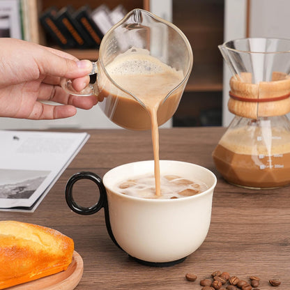 1 Pack 250ML/8.5OZ Measuring Cup Espresso Shot Glasses Double Spouts Large Coffee Cup with Handle Triple Pitcher Milk Cup Parts Clear Glass by6