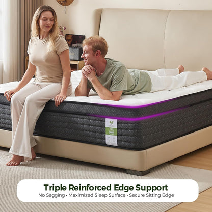 12 Inch Queen Mattress in a Box: Hybrid Queen Size Mattresses with Memory Foam for Pain Relief, Medium Firm Queen Bed Mattress with Pocket Springs for Motion Isolation & Edge Support, Certipur-Us5