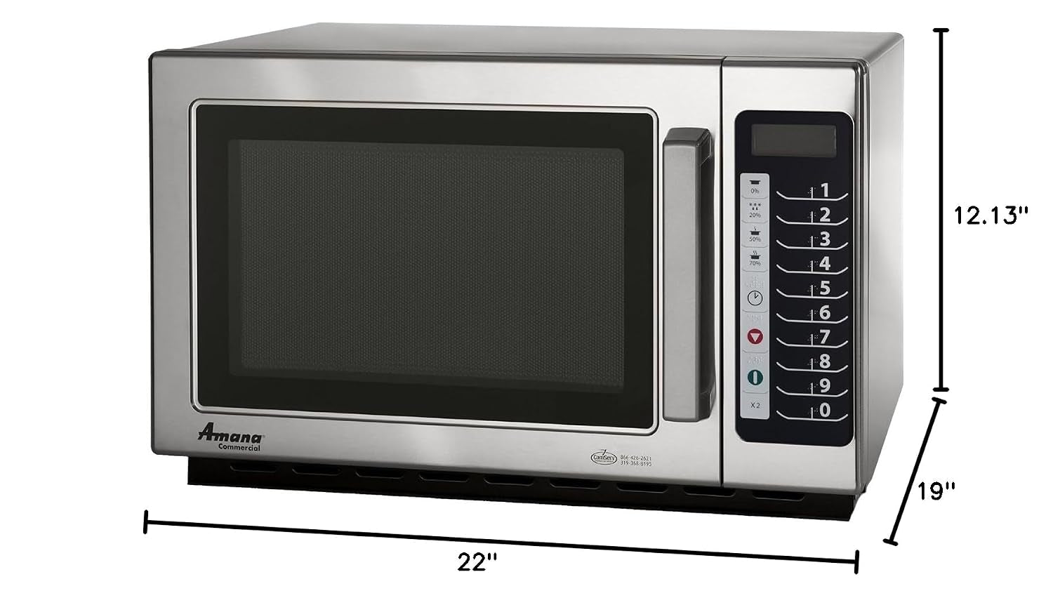 rcs10ts-1000-watt-stackable-countertop-commercial-microwave-with-push-button-controls-for-restaurant-buffet-catering-service-1-2-cu-ft-22w-x-19d-x-13-7-8h-stainless-steel-120v-nsf