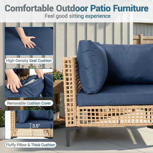 7 Piece Outdoor Patio Furniture Set with Coffee Table - Dark Blue7