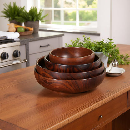 Wooden Salad Bowls Set, Pack of 4 Handmade Mixing Bowls for Home and Kitchen - Versatile Fruit Bowl and Salad Bowl Collection, Elegant Craftsmanship for Dining & Entertaining7