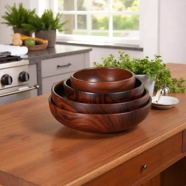 Wooden Salad Bowls Set, Pack of 4 Handmade Mixing Bowls for Home and Kitchen - Versatile Fruit Bowl and Salad Bowl Collection, Elegant Craftsmanship for Dining & Entertaining7