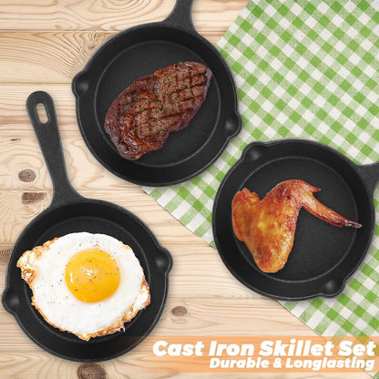 4 Pack Mini Cast Iron Skillet | 5.5 Inch Non Stick Small Frying Pans with Double Drip-Spouts for Stove, Oven, Grill & Campfire, Indoor & Outdoor Use, Black4