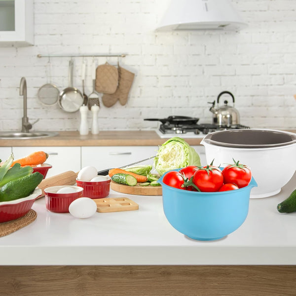 3Pcs Mixing Bowls with Pour Spout-Nesting Design Saves Space - Non-Slip, BPA Free, Dishwasher Safe Plastic - Kitchen Cooking and Baking Supplies (White)8