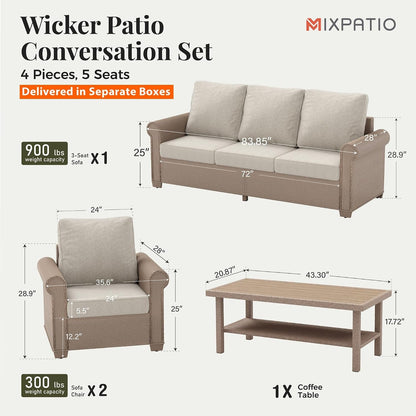 4-Piece Wicker Patio Conversation Set, Beige6