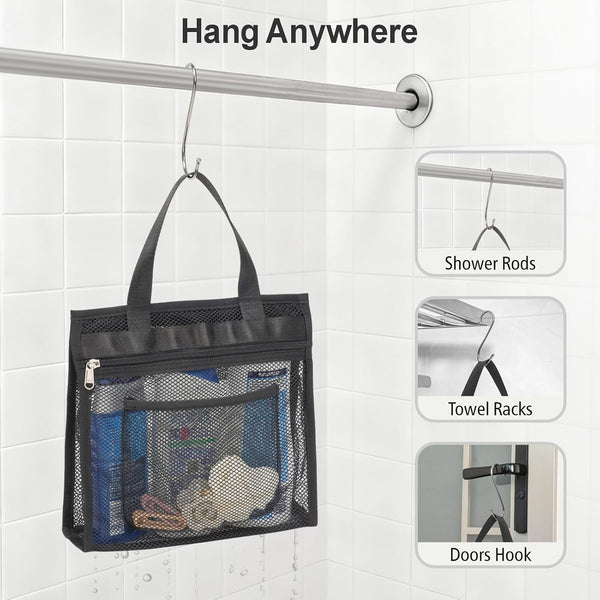 Small Mesh Shower Caddy Portable - Zipper Gym Shower Bag for Travel, Black7
