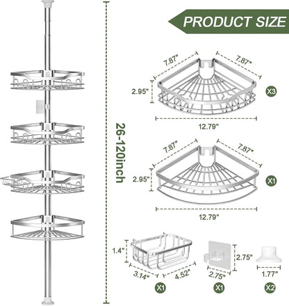 4 Tier Adjustable Stainless Steel Corner Shower Caddy Tension Pole2