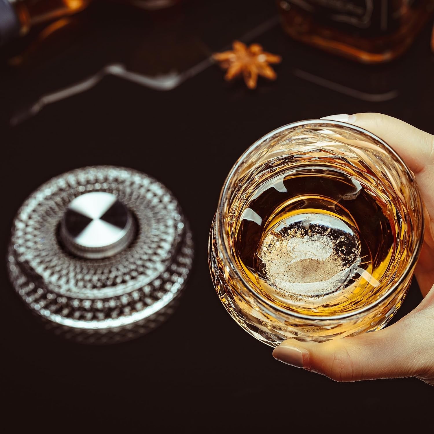 spinning-whiskey-glasses-set-of-4-9-5-oz-with-rotating-bases-whiskey-gift-includes-ice-ball-molds-ideal-for-bourbon-scotch-old-fashioned-gift-for-whiskey-lovers